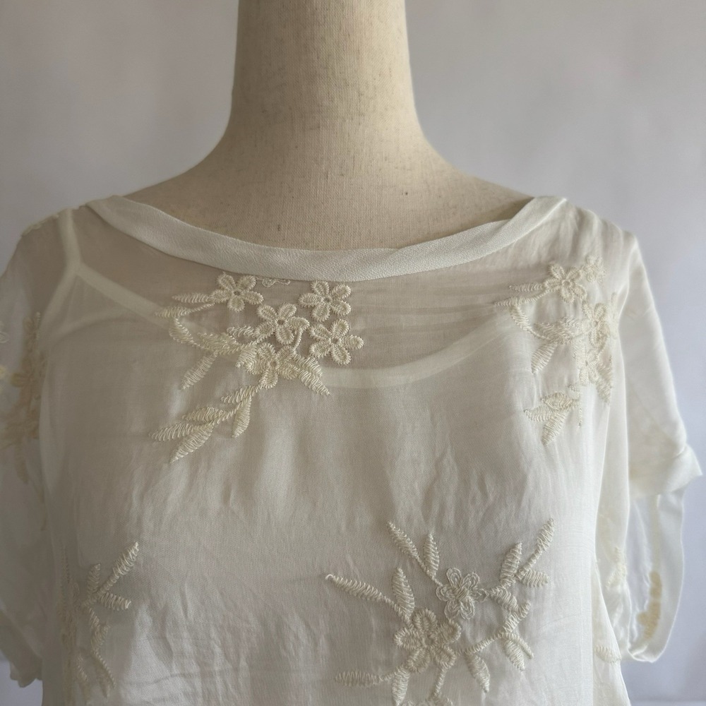Angela Moda Italy Silk‎ Blend Sheer Embroidered Top Med Romantic Ethereal Angel